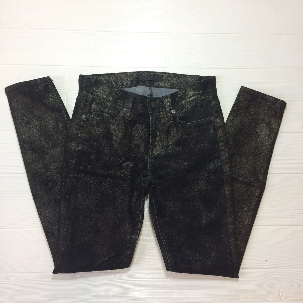 7FAMK Black Shimmer Skinny Stretch Jeans Womens 24